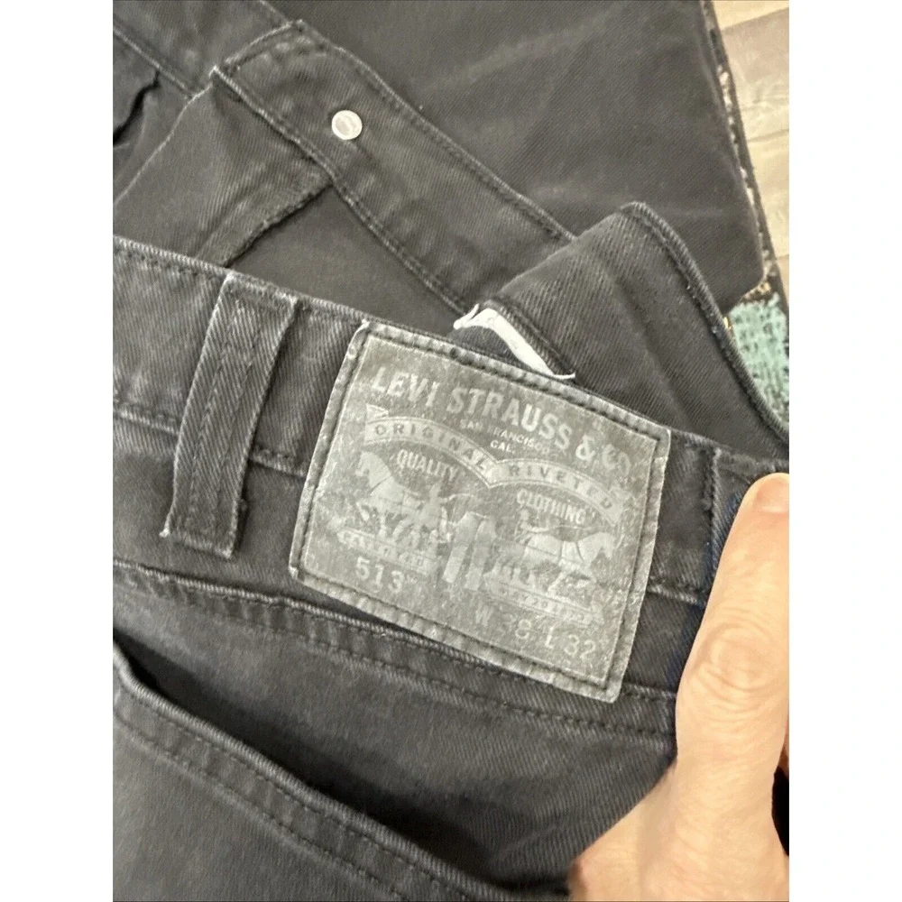 LEVI'S 513 men's button fly straight leg black rinse denim jeans 38X32